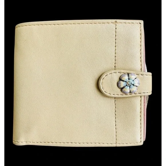 Brighton | Bags | Brighton Cream Pink Leather Bifold Flower Wallet